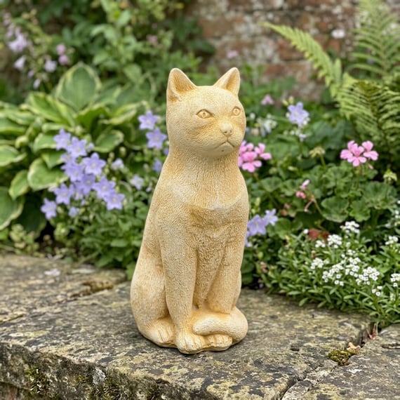 Sitting Cat Garden Ornament in Sandstone