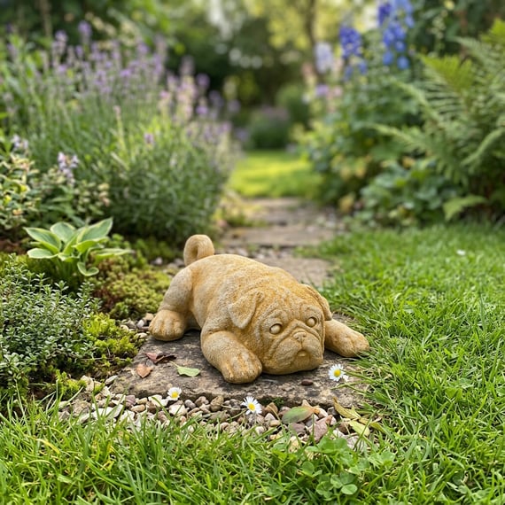 Sleeping Puppy Garden Ornament in Sandstone