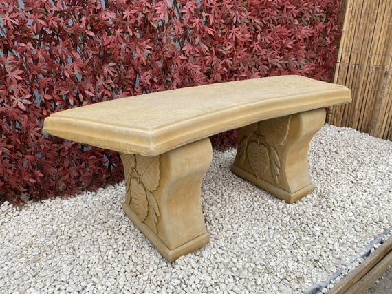 Curved Leaf Stone Garden Bench in Sandstone — Original Product Photo