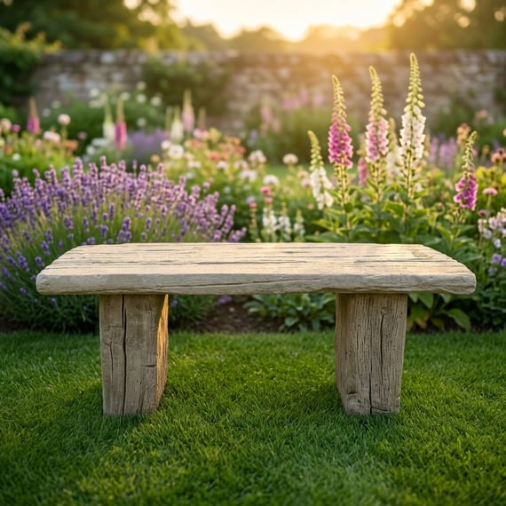 Sleeper Stone Garden Bench in Stone