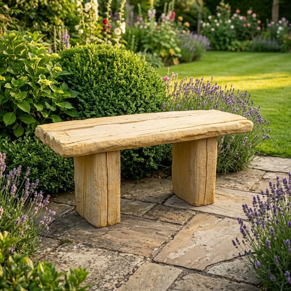 Sleeper Stone Garden Bench in Sandstone
