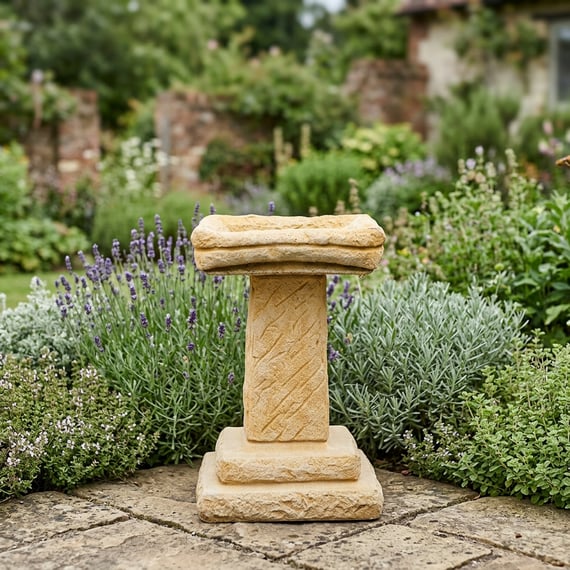 Egton Birdbath in Sandstone in a cottage garden setting