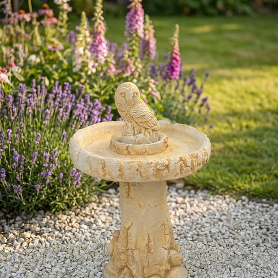 Owl Birdbath in Sandstone