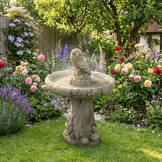 Owl Birdbath in Stone