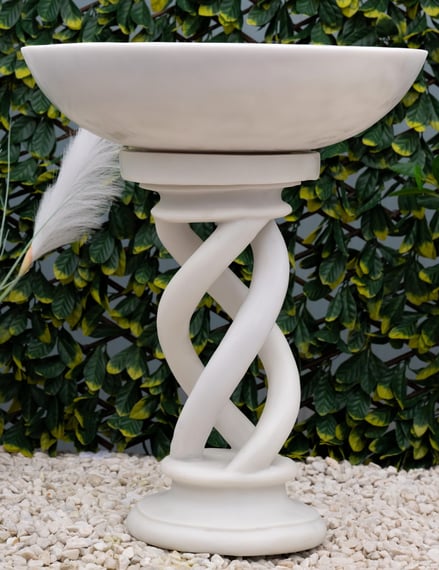 Spiral Stone Birdbath in White - Original Product Photo