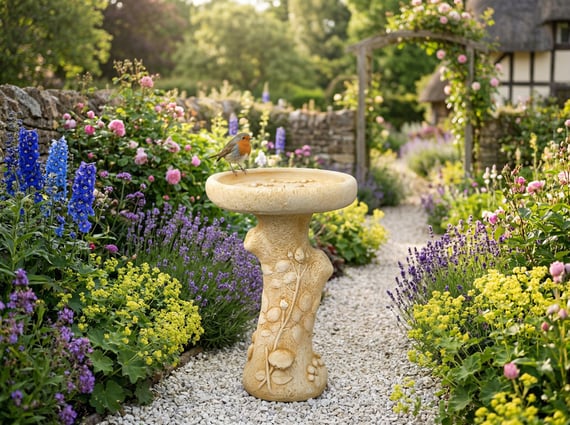 English Rose Birdbath in Sandstone