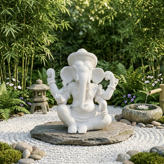 Ganesha Garden Statue in White