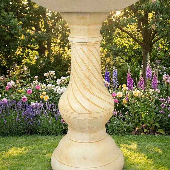 Georgian Birdbath in Sandstone in an English cottage garden setting
