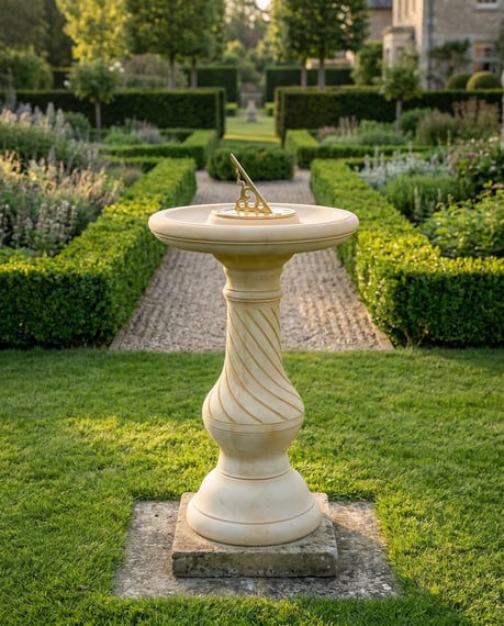 Georgian Sundial in Sandstone in a formal English garden setting