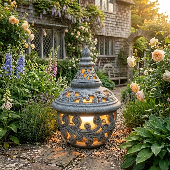 Garden Lantern Garden Ornament in Grey