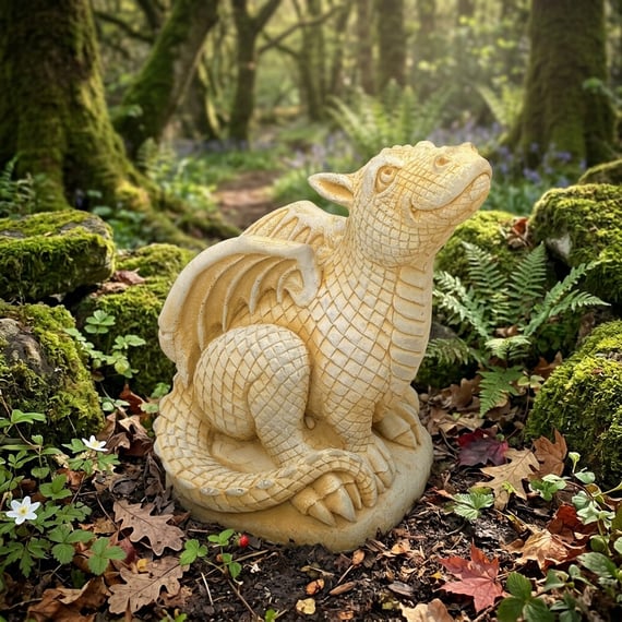 Smiling Hatchling Dragon Stone Garden Ornament in Sandstone