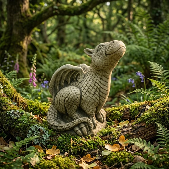 Smiling Hatchling Dragon Stone Garden Ornament in Stone