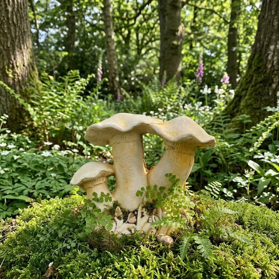 Small Mushroom Family Garden Ornament in Sandstone