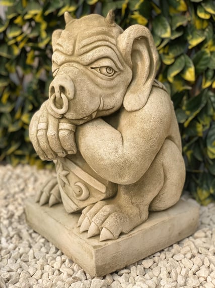 Gargoyle with Shield Stone Garden Ornament in Stone