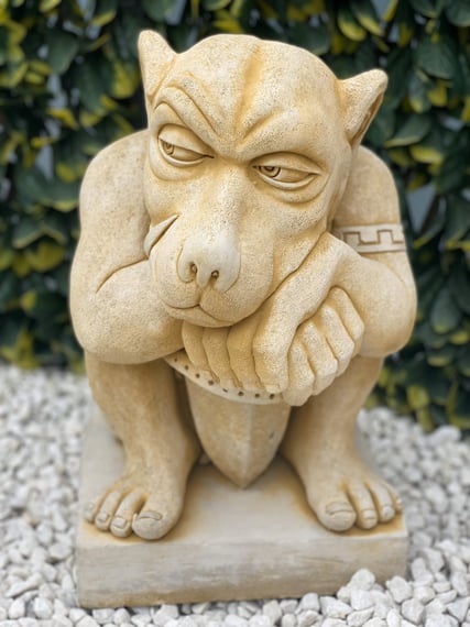 Gargoyle with Sword Stone Garden Ornament in Sandstone