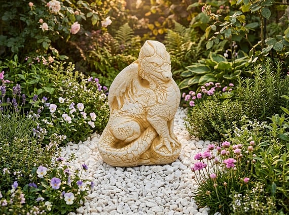 Proud Hatchling Dragon Stone Garden Ornament in Sandstone