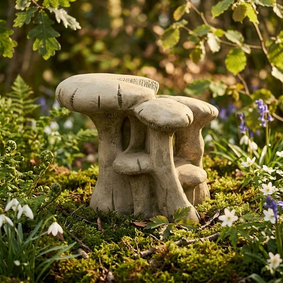 Large Mushroom Family Garden Ornament in Stone
