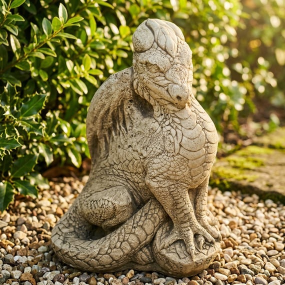 Proud Hatchling Dragon Stone Garden Ornament in Stone