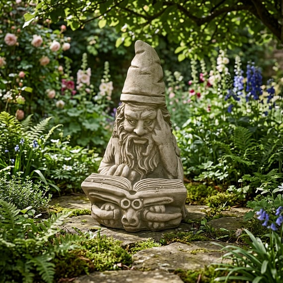Reading Wizard Stone Garden Ornament in Stone