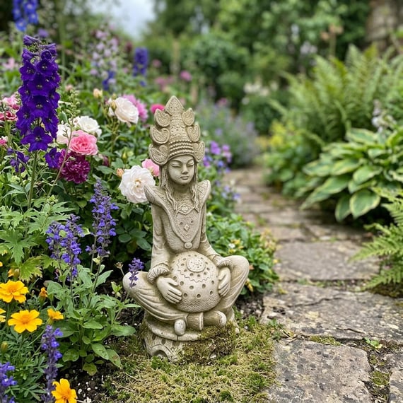 Sitting Princess Stone Garden Ornament in Stone