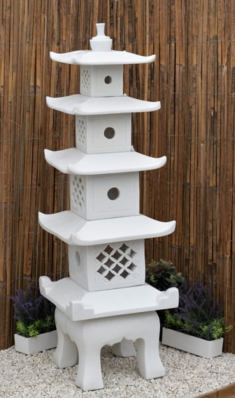 5 Tier Pagoda Garden Ornament in White Close-Up Detail