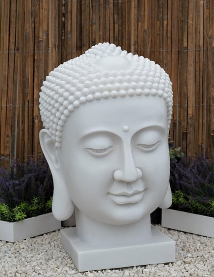 Extra Large Buddha Head Garden Statue in White