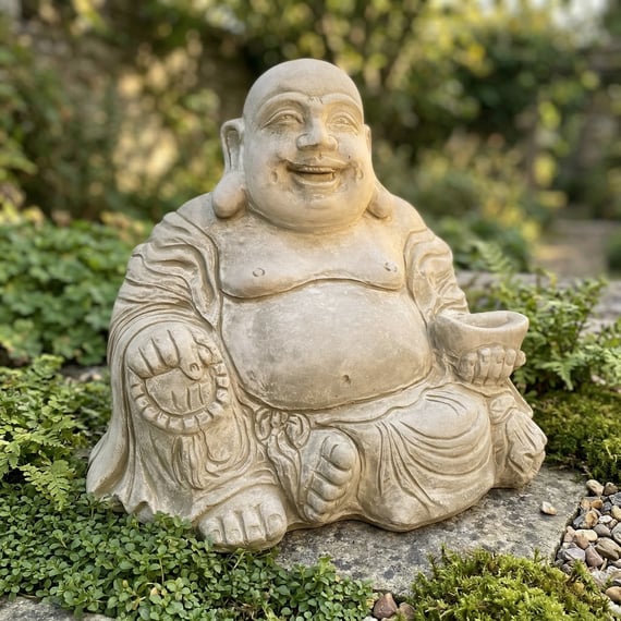 Medium Jolly Buddha Garden Ornament in Stone