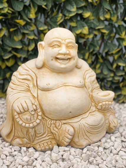 Small Jolly Buddha garden ornament in sandstone - original photo