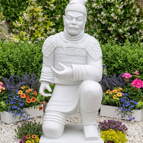 Kneeling Warrior Garden Statue in White