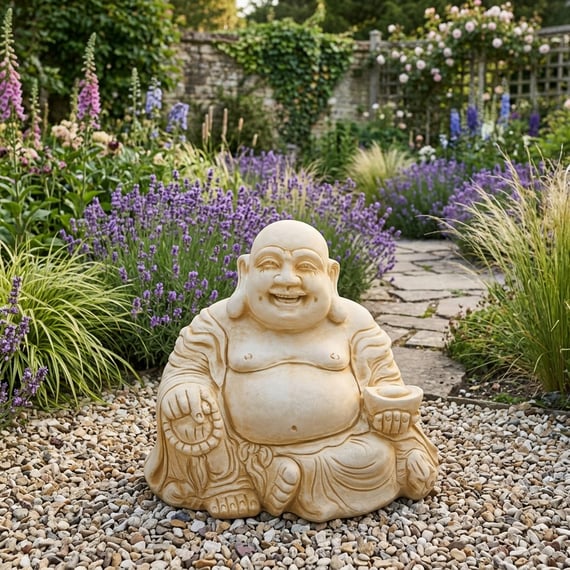 Large Jolly Buddha Garden Ornament in Sandstone