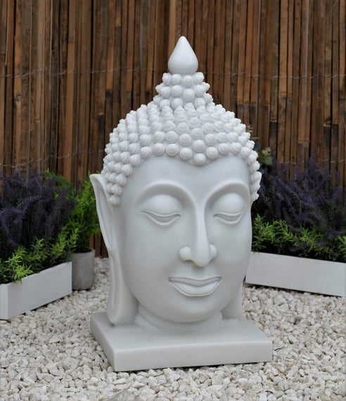 Large Thai Buddha Head Garden Statue in White