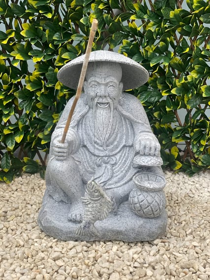 Sitting Fisherman Garden Statue in Grey - Original View