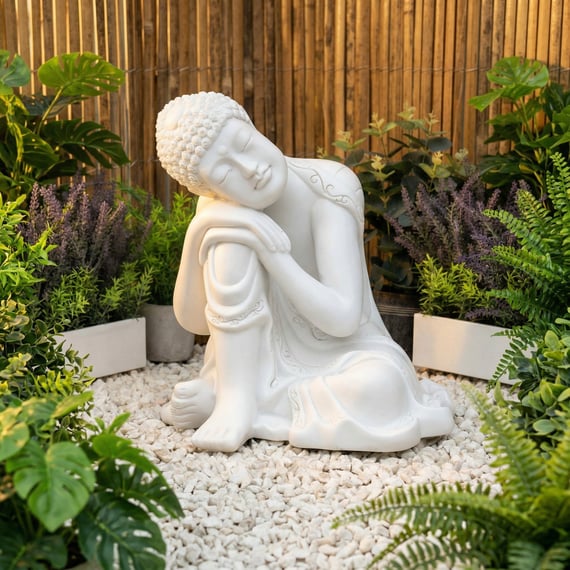 Sleeping Deity Garden Statue in White