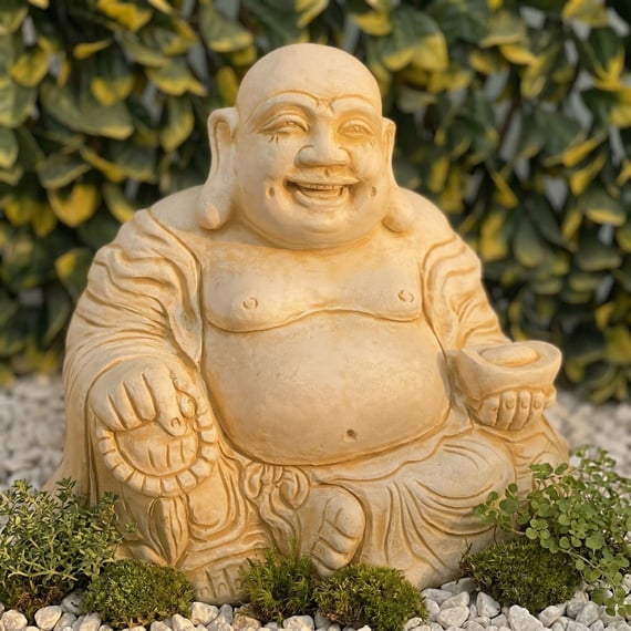 Small Jolly Buddha Garden Ornament in Sandstone