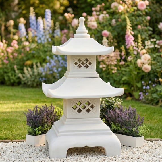 2 Tier Pagoda Garden Ornament in White