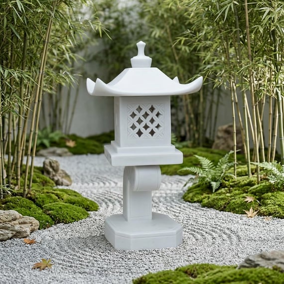 Modern Pagoda Garden Statue in White
