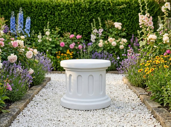 Medium Round Garden Ornament Plinth in White