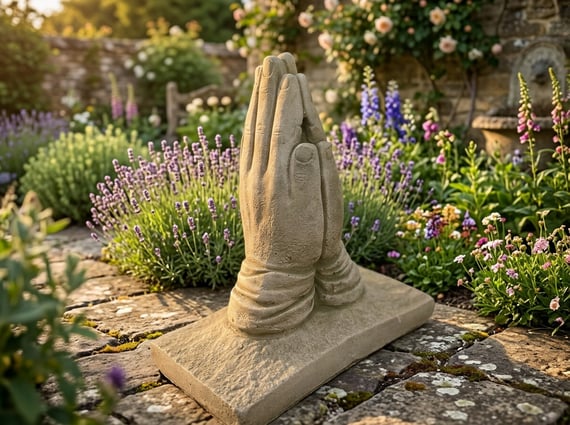 Praying Hands Garden Ornament in Stone