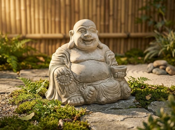 Small Jolly Buddha Garden Ornament in Stone