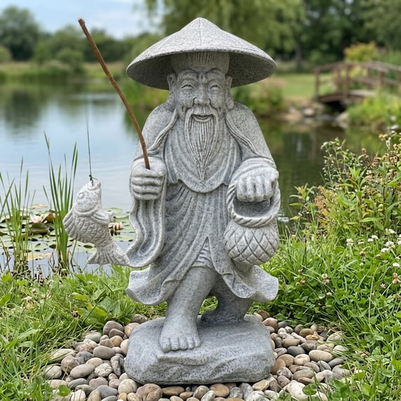 Standing Fisherman Garden Statue in Grey