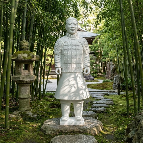 Standing Warrior Garden Statue in White