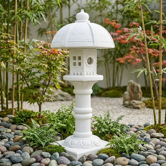 Tall Lantern Garden Ornament in White