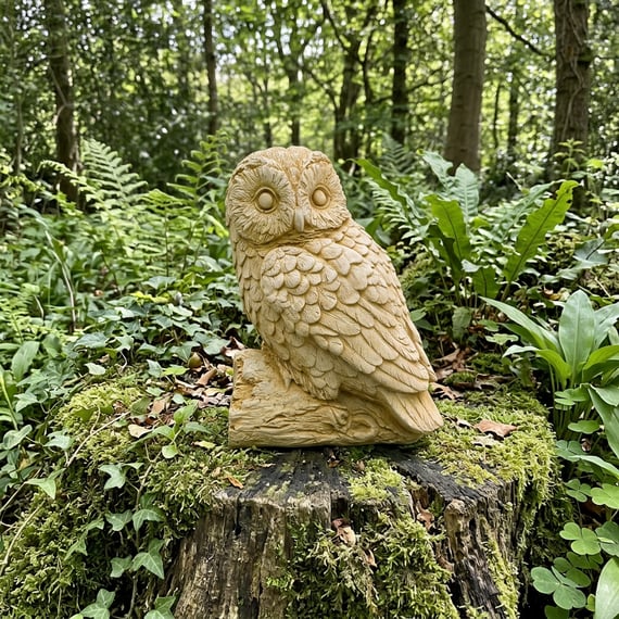 Tawny Owl Garden Ornament in Sandstone