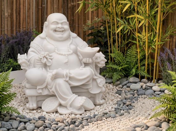 Wealthy Sitting Buddha Garden Statue in White