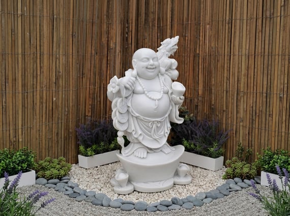 Wealthy Standing Buddha Garden Statue in White
