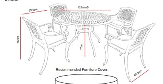 Lichfield Ballykeel 4 Seat Dining Set Dimensions