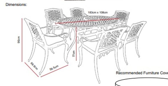 Lichfield Ballykeel 6 Seat Oval Dining Set Dimensions