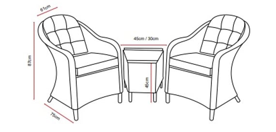 Lichfield Rapello 2 Seat Companion Set Dimensions