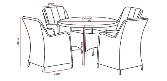 Lichfield Rapello 4 Seat Dining Set Set Dimensions