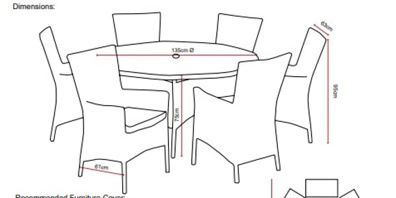Lichfield Morpeth 6 Seat Bistro Set Dimensions